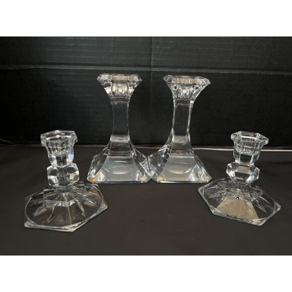 Orrefors 5 1/4” Pair Crystal Candlestick Holders & 3 1/4” Crystal Pair - Picture 1 of 13